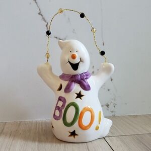 Vintage Ghost Ceramic Tea Candle Light Holder Halloween Figurine Hand Painted